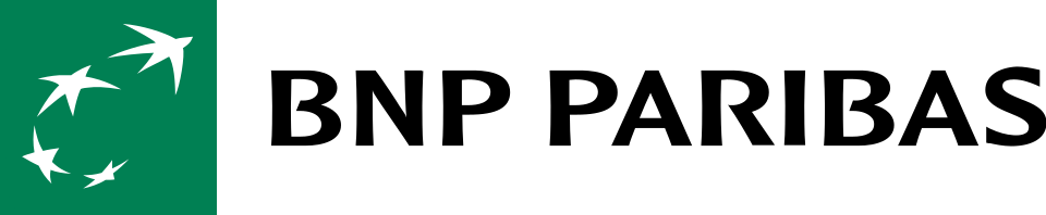 Logo BNP Paribas officiel avec carré vert et étoiles blanches en mouvement