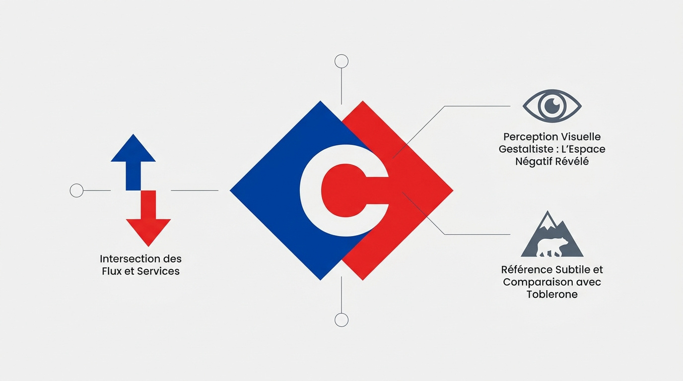 Analyse graphique du logo Carrefour montrant l'utilisation de l'espace négatif et des lois de la Gestalt