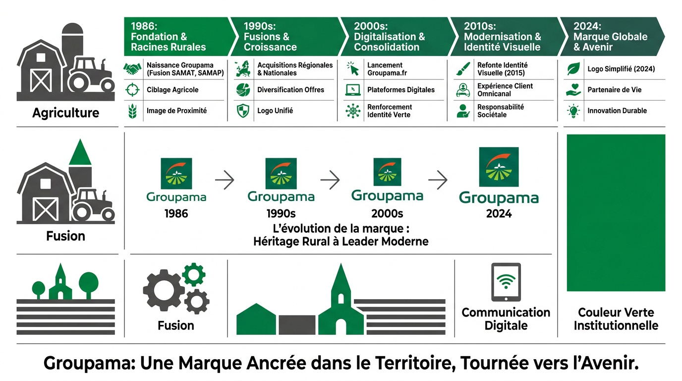 Évolution historique du logo Groupama de 1986 à 2024