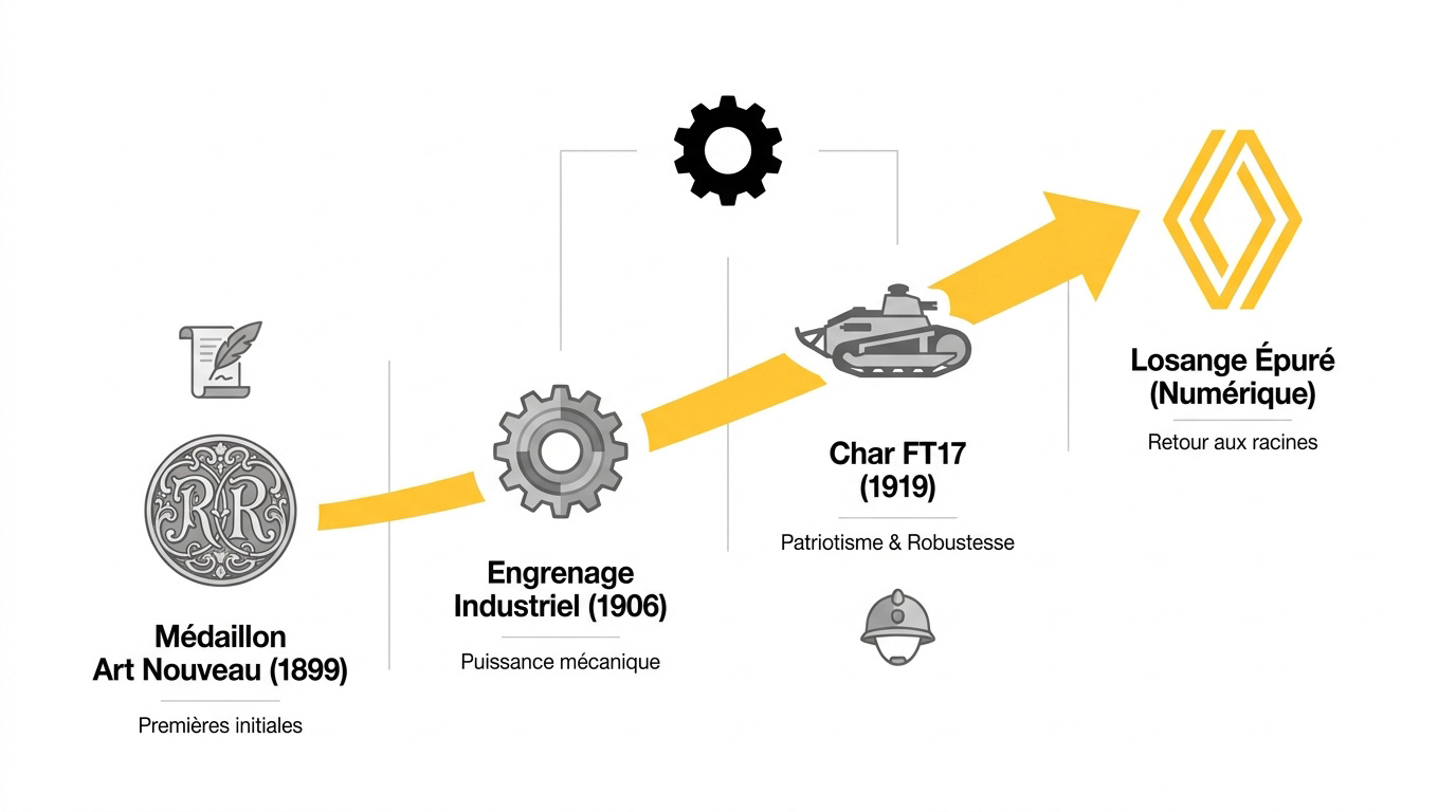 Évolution chronologique du logo Renault de 1899 à 2021