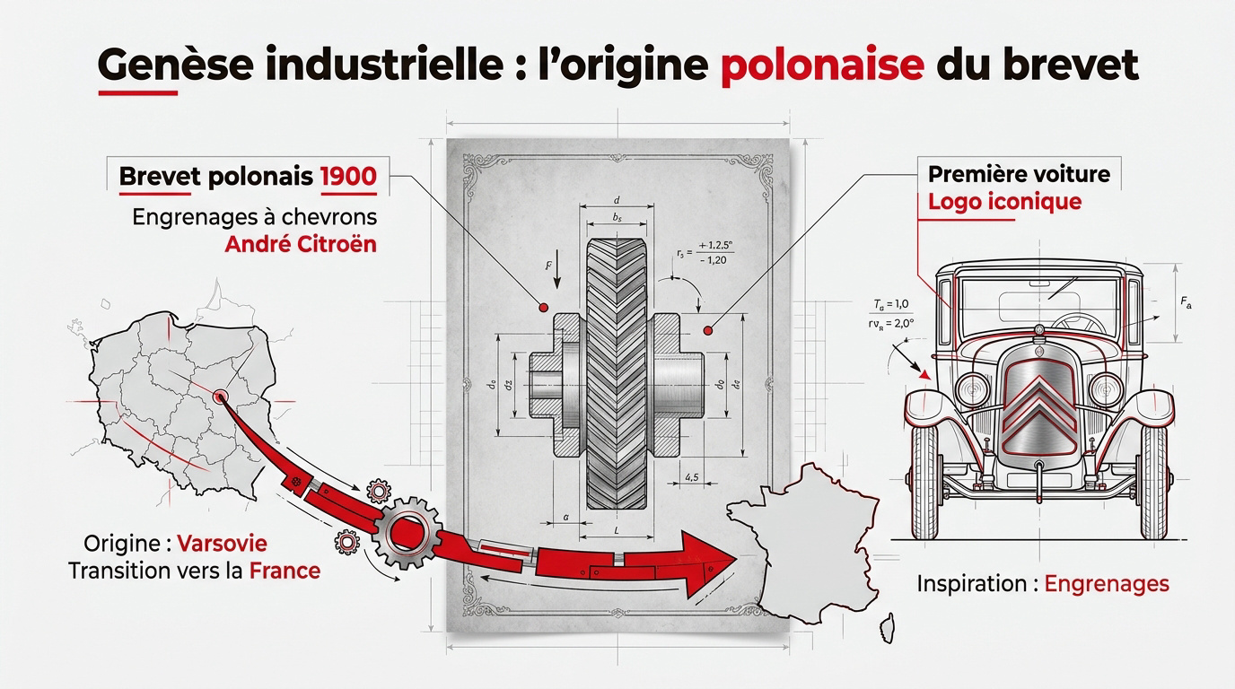 Engrenages à chevrons métalliques illustrant l'origine technique du logo Citroën