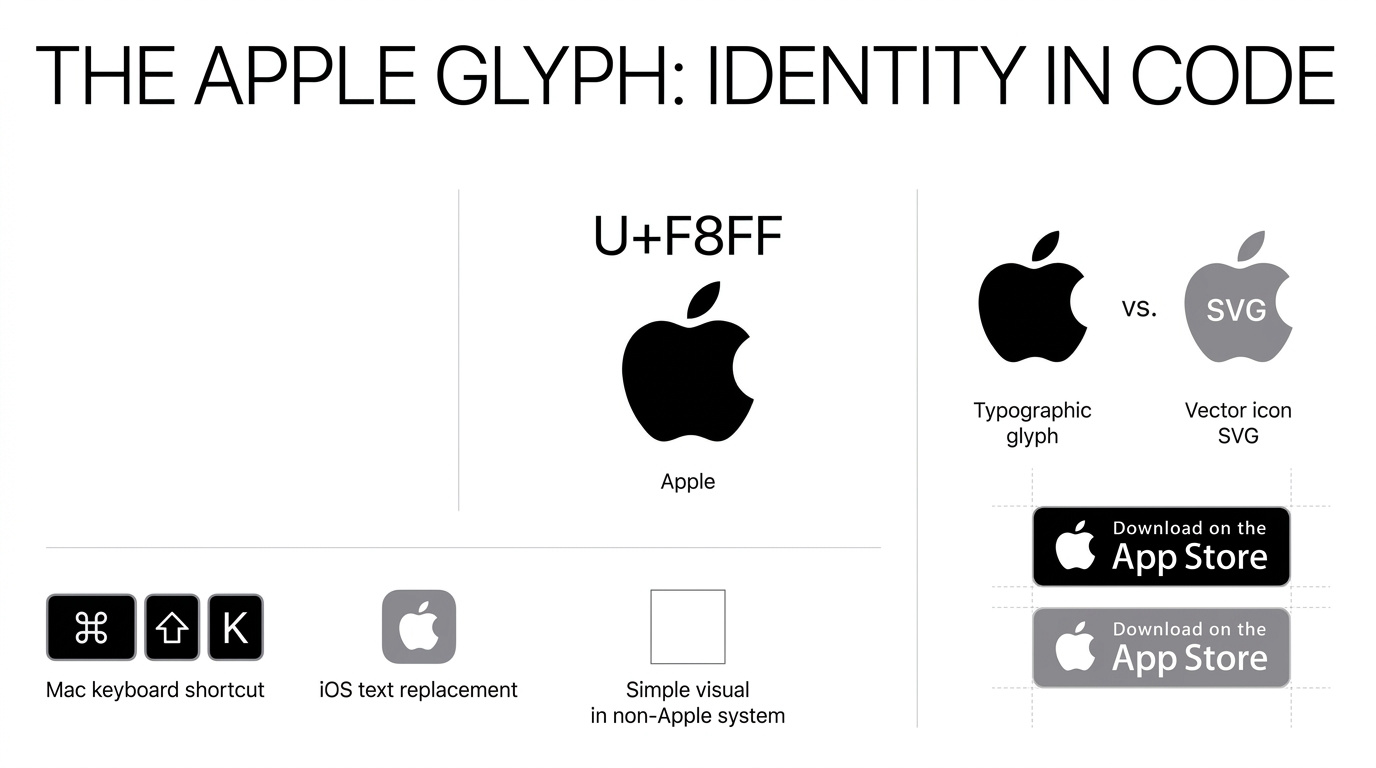 Représentation technique du glyphe Apple et son encodage Unicode U+F8FF