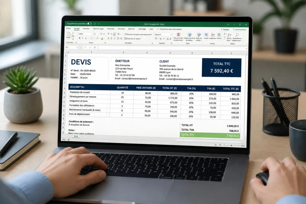 Devis Excel : modèles, calculs et mentions légales