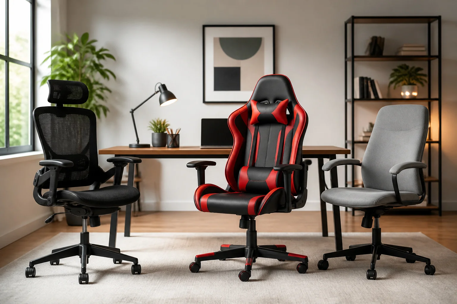 Trois chaises de bureau stylees dans un espace moderne