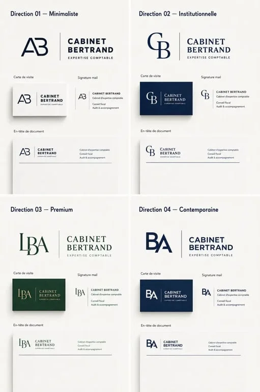 Logo expert comptable : quatre styles de logos pour un cabinet, du minimaliste au premium