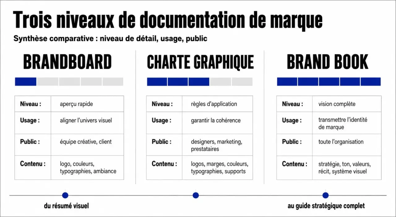 Charte graphique modele comparé au brandboard et au brand book dans une présentation éditoriale